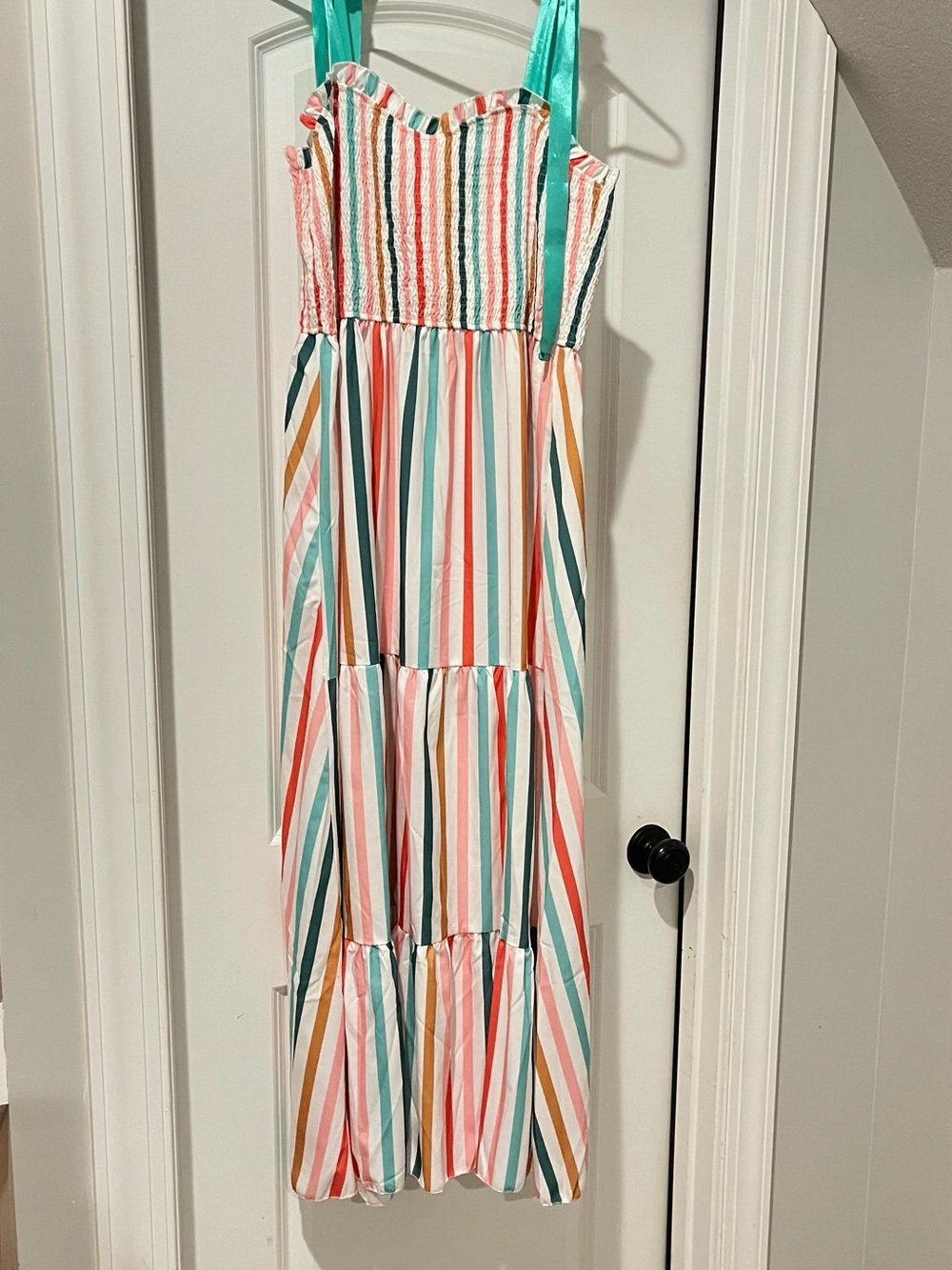 SHEIN Multi-Color Striped Tiered Sundress with Teal Straps